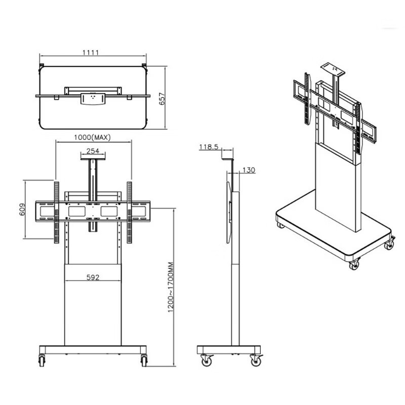 CREAINSUN Changshuo TV Mobile Cart Universal TV Mobile Bracket Floor Stand Universal Hisense Skyworth TCL Xiaomi Honghe Changhong Philips Hikvision Huawei TV Bracket Black Bright Light Suitable for 60-100-inch TVs Bearing 136KG