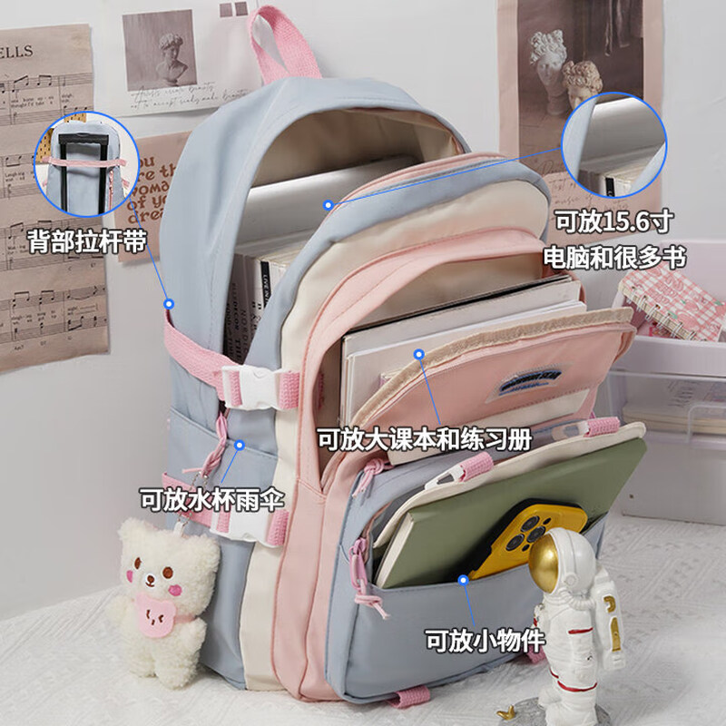 Pull back large-capacity schoolbag female junior high school student college student backpack high school student niche primary school student third to sixth grade backpack