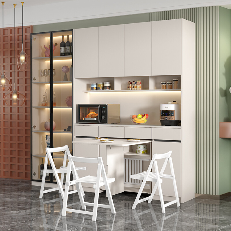 Qiangxiang Light Luxury Slate Sideboard High Cabinet Integrated Wall Multifunctional Storage Wine Cabinet Folding Dining Table Combination Customized G149 Style 3 (No Light) 1270*400*2300