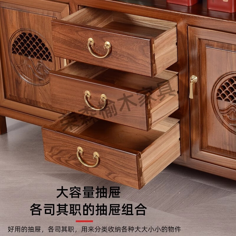 Ruichengtang sideboard solid wood tea cabinet new Chinese style living room wall storage cabinet wine cabinet kitchen tableware cabinet integrated cabinet light walnut 120*35*85