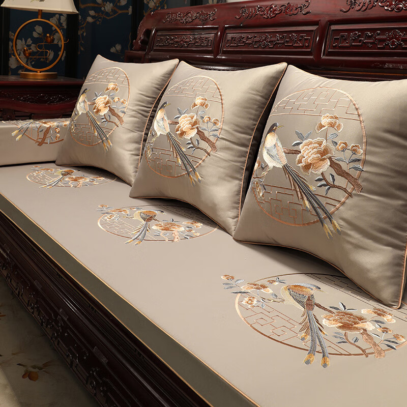 Nest New Chinese Style Bay Window Cushion Can Sleep Cushion High-end Luohan Mattress Customized Bedroom Window Sill Seat Cushion Birds and Flowers Fragrance Ash High-Precision Fabric Customized Photoshoot Link Private Photoshoot Not Posted