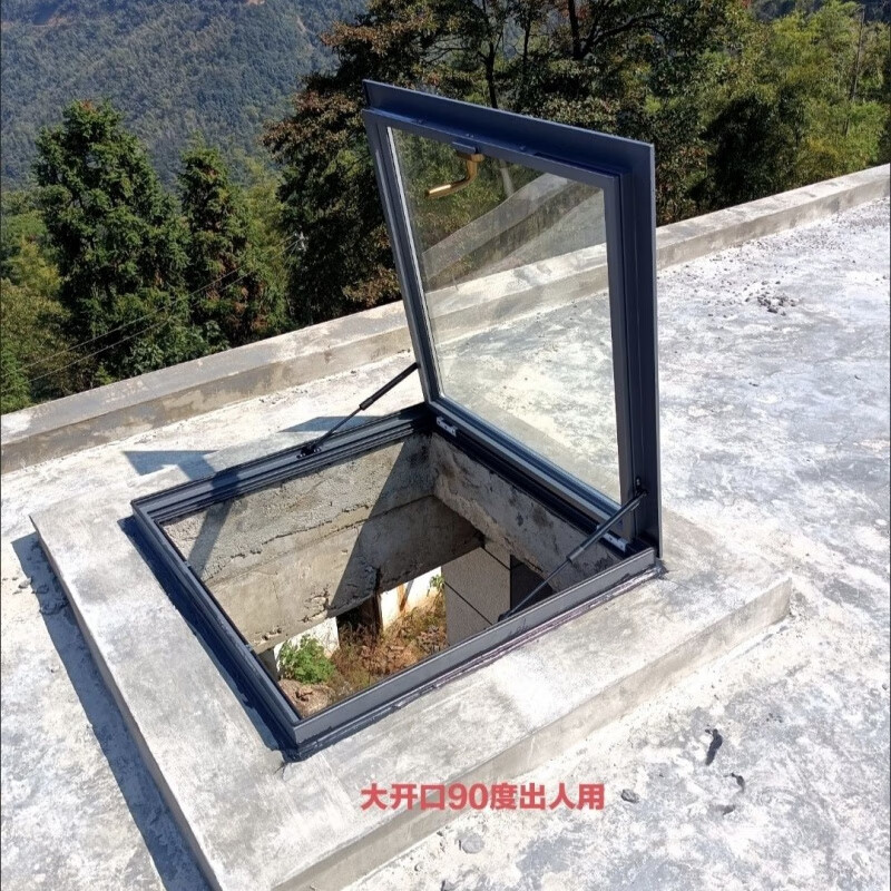 Meikejie thickened aluminum alloy electric skylight roof manual shading basement cement table sunroom pitched roof customization thickened large opening 940*940 with glass gray