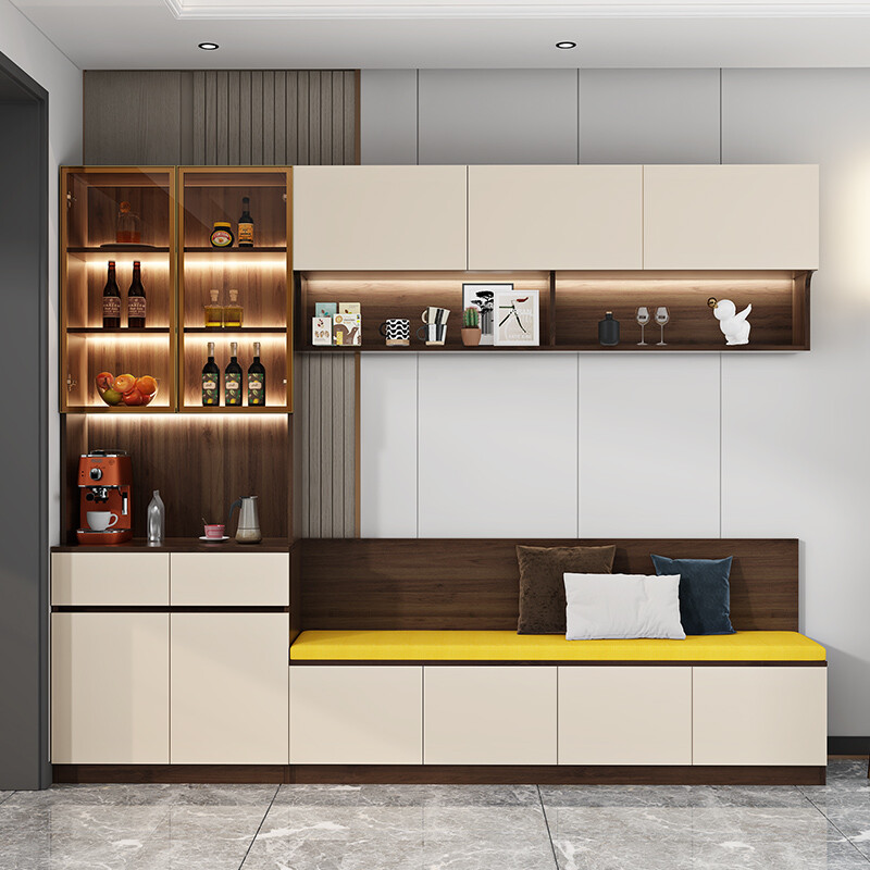 After the hustle and bustle light luxury card seat sideboard all-in-one cabinet wall-mounted multi-functional home restaurant storage cabinet wine cabinet tea cabinet 8G120 style 6 (with light, free seat cushion) 2600