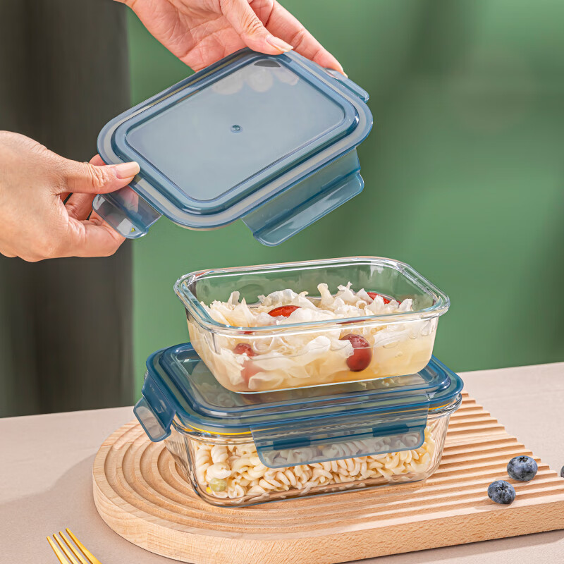 Leweishi high boron glass lunch box, microwaveable lunch box, lunch bowl, refrigerator crisper box, Lexian integrated lid 400ml+640ml two sets