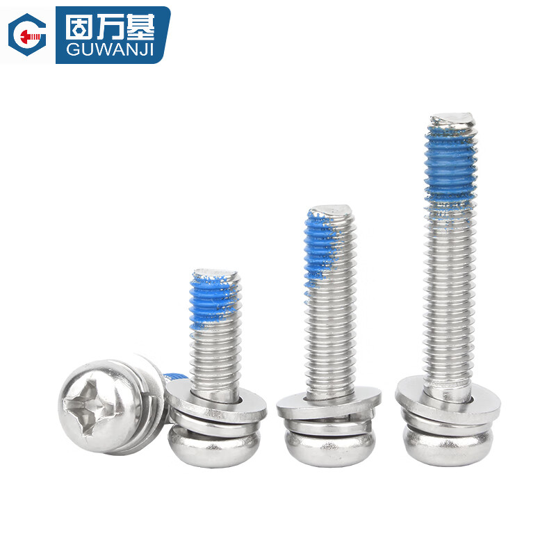 Guwanji 304 stainless steel round head cross three combination dispensing screws glue-coated anti-falling and shock-proof pan head screws M3x16x7 (50 pieces)