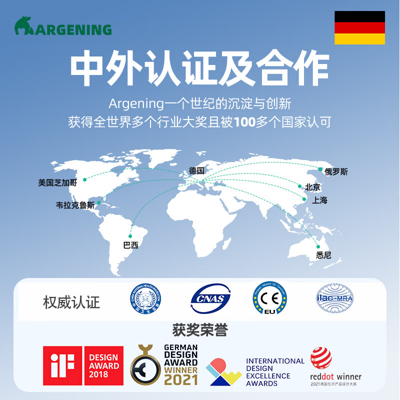 Argening Algreen German air purifier 0 ozone 0 radiation decomposition, formaldehyde disinfection, odor removal, particle removal, whole house mother, baby, pet hair removal AG800 Ultra white