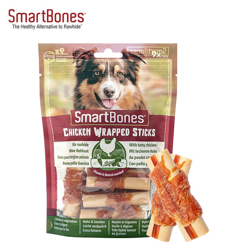 SMARTBONES Dog Snacks, Teeth Cleaning and Bone Cleaning, Dry Chicken Wrapped in Chicken Roll Sticks, Small Dogs, 9 Pack, 112g