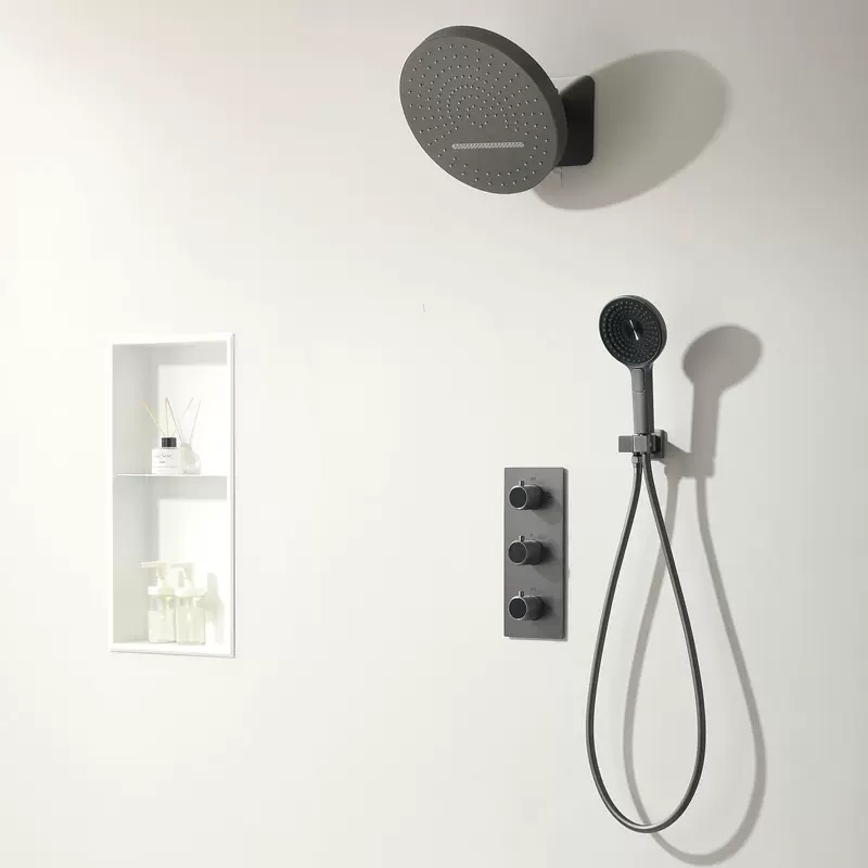 TOTO gun gray full copper concealed hot melt integrated pre-embedded wall shower set digital display shower faucet gun gray (3 functions hot and cold water)