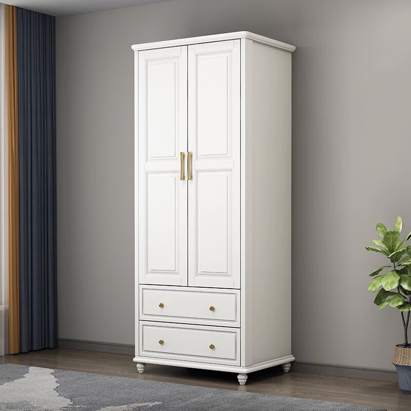 Fanxingze new Chinese style solid wood wardrobe wardrobe small apartment modern simple bedroom double door wardrobe storage cabinet small wardrobe two doors 90cm walnut color