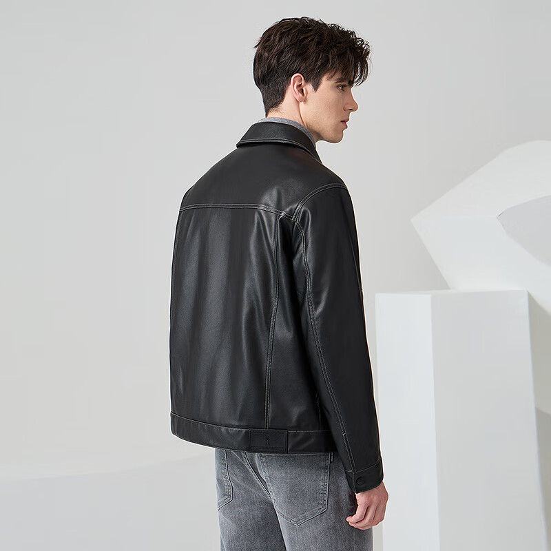 Dances with Wolves Goose Down Leather Jacket Topstitched Warm Down Jacket Workwear Men's Jacket Black 2XL(185)