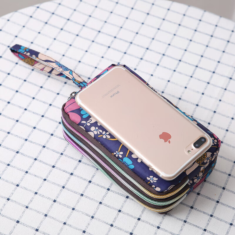 SHU GUO ER three-layer zipper coin purse for women, clutch bag, clutch bag, cross-body hand, navy blue, dark blue large size