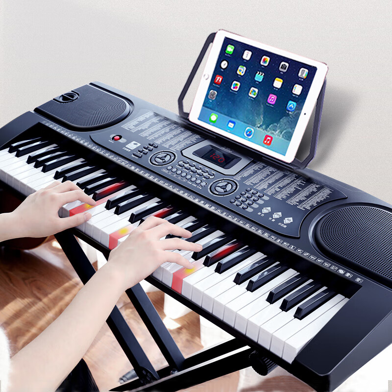 Meirkergr MK-8618 smart version 61-key multi-function intelligent teaching electronic keyboard for children to learn electric piano, connected to headphones, microphone, mobile phone pad with piano stand