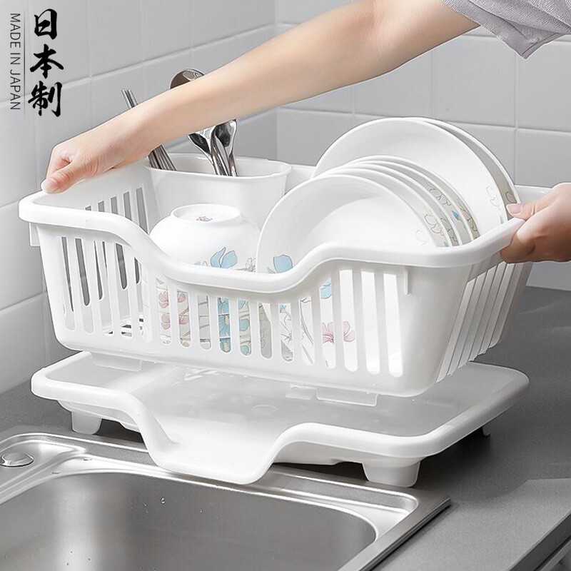 Home KATEI STORY Japan imported drain bowl rack kitchen dish rack drain rack plastic drain bowl single layer large capacity dish rack home NO.3 white
