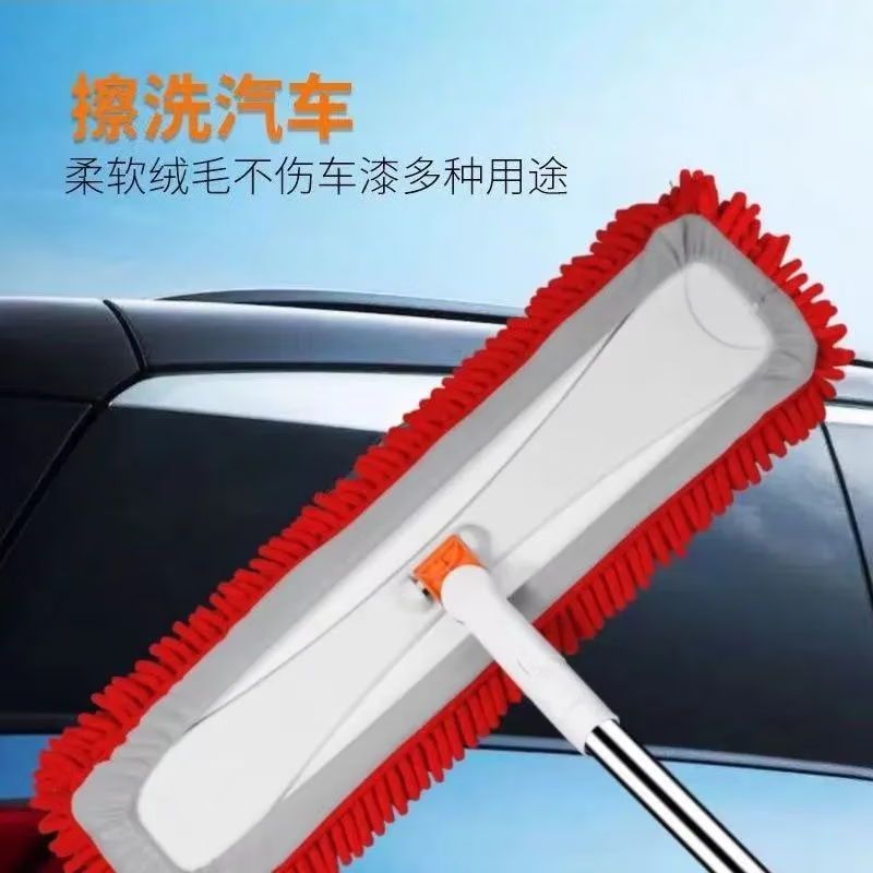 Xianfiya chenille large mop water-absorbing caterpillar household flat mop wooden floor tile wet dual-use mop artifact purple 2 cloth one rod