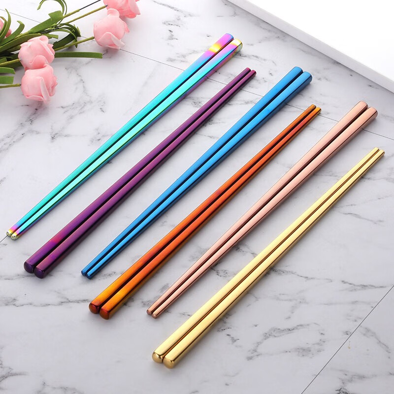 Buyer Star 304 stainless steel chopsticks household meal-sharing chopsticks anti-slip and fall-resistant single-person chopsticks one pair chopsticks set natural color 1 pair