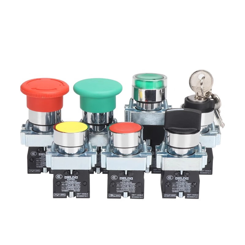 Delixi LAY5 buzzer power switch self-locking flat button emergency stop self-resetting mushroom head knob with light green normally open