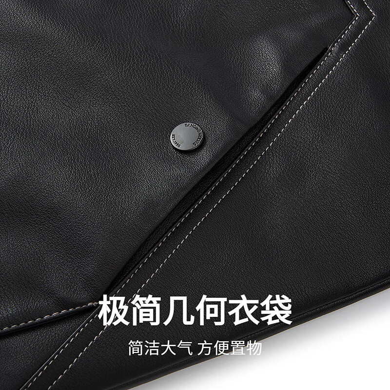 Dances with Wolves Goose Down Leather Jacket Topstitched Warm Down Jacket Workwear Men's Jacket Black 2XL(185)