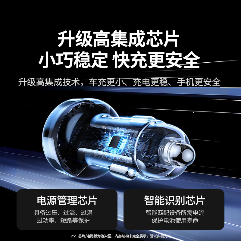 Greenlink car charger cigarette lighter PD30W fast charging head super fast charging one-to-three converter Type-C*2+USB three-port flash charging