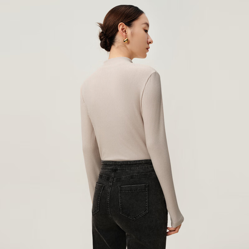 DUNNU 2024 winter new style half turtleneck slim knitted sweater slim inner layering shirt beige XL