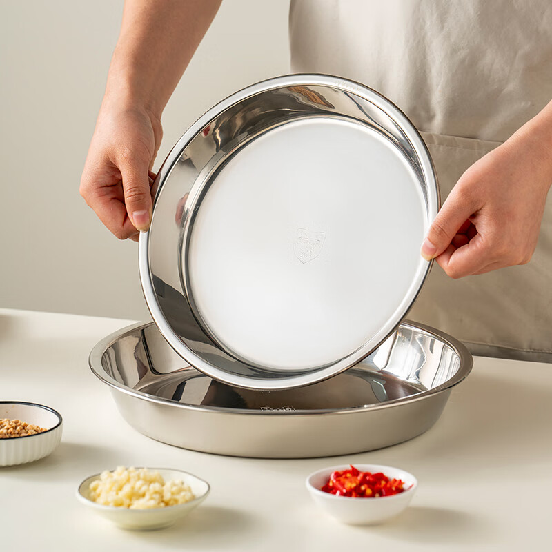 Onlycook304 stainless steel plate household plate thickened grill pan fish plate tableware round dinner plate vegetable plate tea tray-24