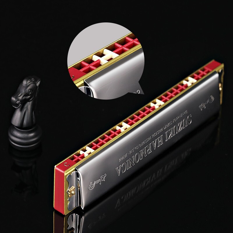 SUZUKI Japanese Suzuki Study 24-hole polyphonic harmonica professional playing beginner male, female, adult, student and child black polyphonic + beginner gift pack C key common key - recommended for beginners