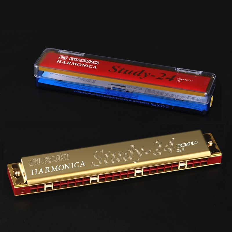 SUZUKI Japanese Suzuki Study 24-hole polyphonic harmonica professional playing beginner male, female, adult, student and child black polyphonic + beginner gift pack C key common key - recommended for beginners