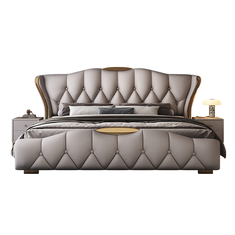 Xianli Italian-style leather bed, modern and simple 1.8m master bedroom bed, wedding bed, 2m light luxury storage double bed, air pressure soft bed, 3 drawer bed + 2 cabinets + antibacterial 9-zone latex mattress, 1.8*2m frame structure