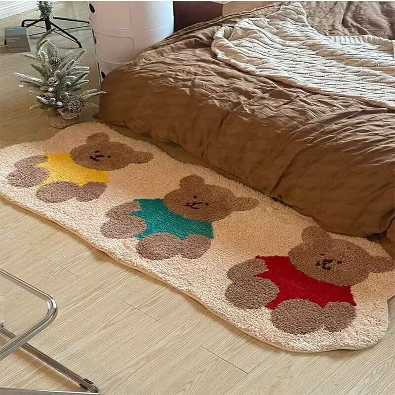 Zhenxiqi ins style cartoon imitation cashmere carpet home bedroom bedside foot pad small fresh long special-shaped balcony bay window blanket bedside blanket three bears 50CM*160CM
