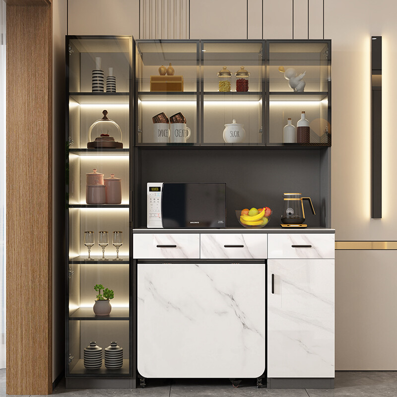 Qiangxiang light luxury slate sideboard dining table integrated wall high cabinet home living room dining room folding table wine cabinet custom G87 style 9 2000*420*2100 with lights double door