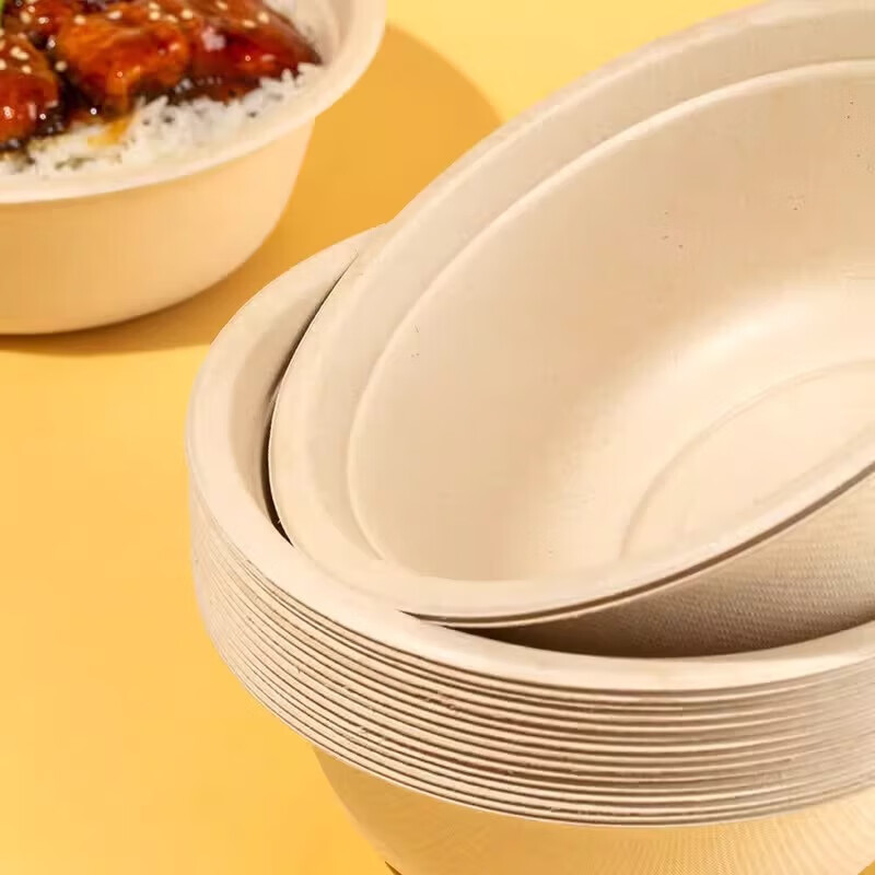 Jiamo sugarcane pulp paper plate and paper bowl disposable tableware waterproof and oil-proof natural color degradable paper bowl 500ml-30 pieces