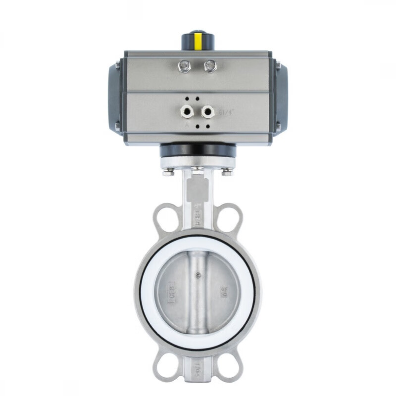 Nanva AT D671F 16P pneumatic full stainless steel wafer-type soft seal lined PTFE butterfly valve DN80