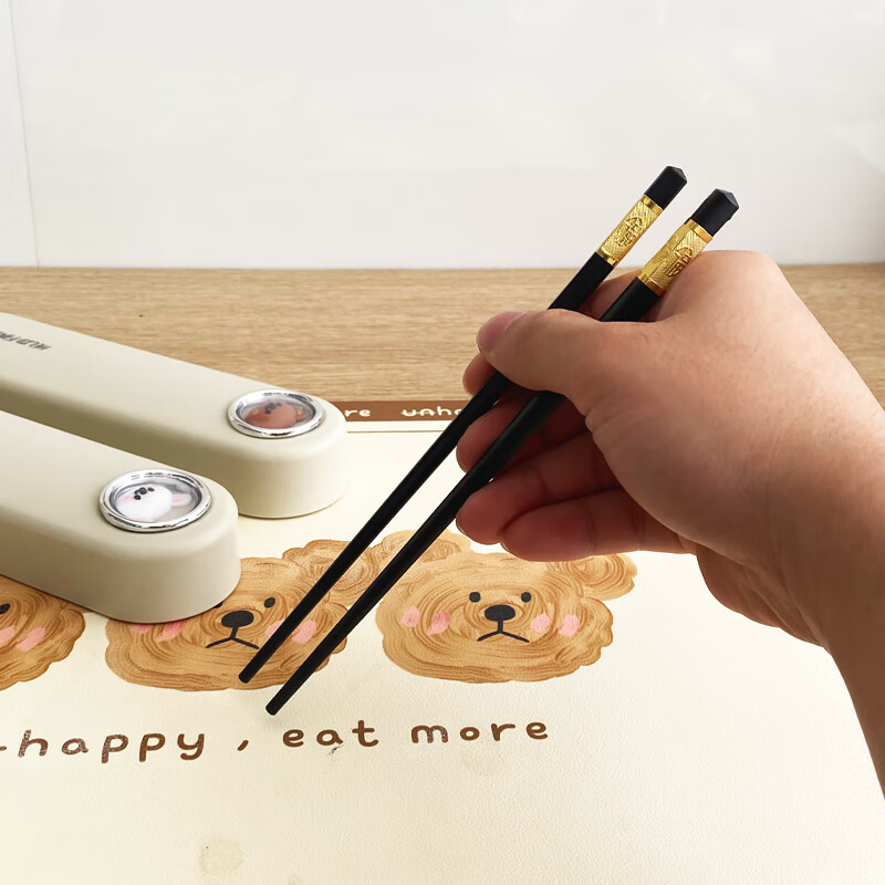 WORTHBUY 316 Stainless Steel Chopsticks and Spoons Cute Portable Tableware Three-piece Set Single Student Takeaway Storage Cutlery Box Hehe Xiong Mi White + 304 Chopsticks and Spoons 3-piece Set