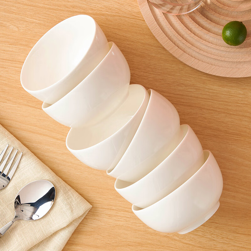 Youlaifu ceramic bowl white porcelain Chinese small bowl household 4.5-inch rice bowl soup bowl noodle bowl set 6 pieces