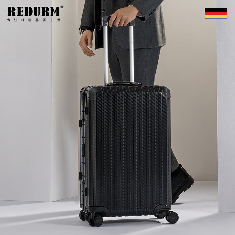 REDURM all-aluminum-magnesium alloy large-capacity suitcase, lightweight boarding suitcase, business trip trolley case, high-looking obsidian black - flagship 3D pattern scratch-resistant and wear-resistant hard case 20 inches - boarding