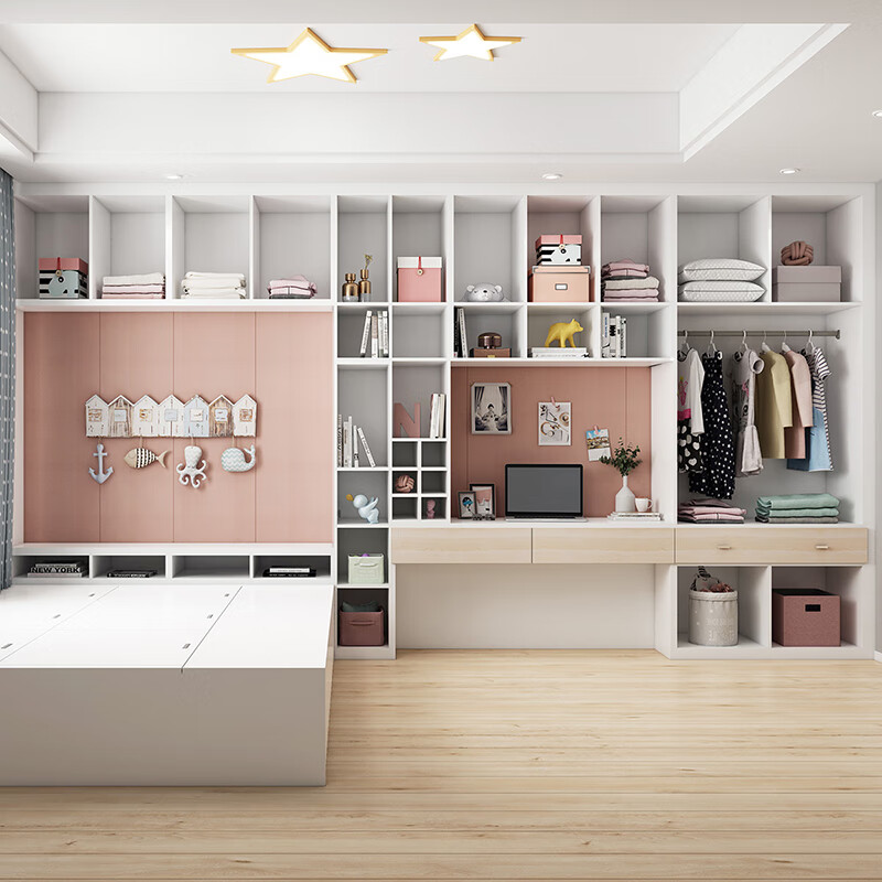 Sophia tatami bed, bay window cabinet, customized integrated tatami bed, wardrobe integrated small bedroom, large capacity storage bed, customized gold