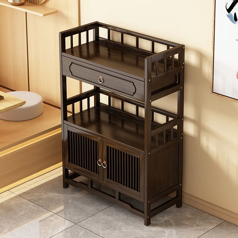 Yusenyi Xinjiang free shipping tea cabinet tea cabinet storage rack tea cabinet tea table table side cabinet tea tea set storage storage cabinet walnut color two-layer mid-draw 50 long fence style double door