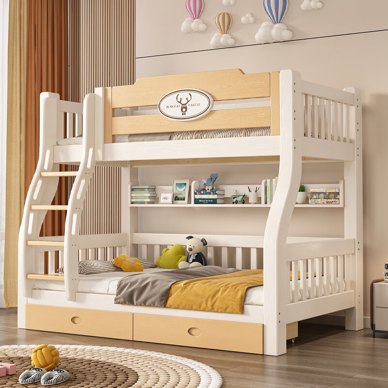 LAIKEXUAN double-layer solid wood children's bed and lower bed, high and low bed, double bed, ladder style, upper bunk 130, lower bunk 150cm