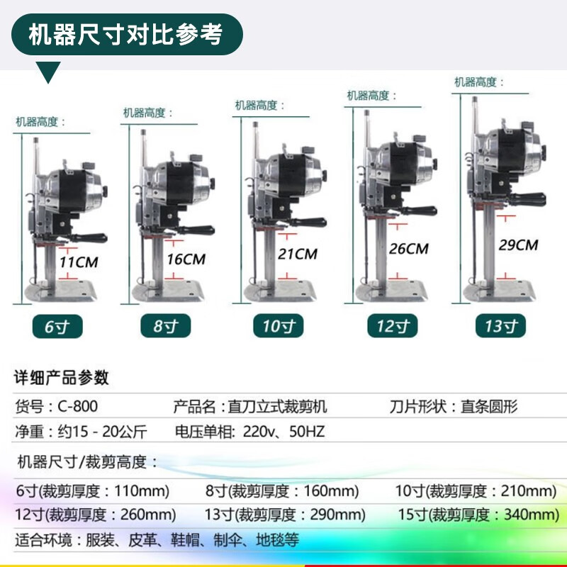 BSX Electric Cloth Cutting Machine Cloth Cutting Machine Clothing Leather Paper Electric Scissors Vertical 10 Inch Classic/1100W/Cut 1-21cm