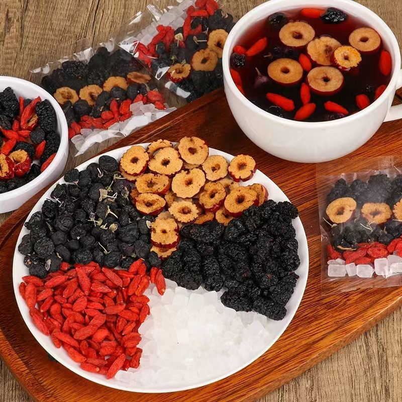 Huasetang wolfberry mulberry kidney-tonifying tea black wolfberry red dates black and red dried combination flower and fruit tea stay up late tea men's health flower tea gas tired stay up late overdraft same style for men and women black and red wolfberry mulberry tea 20 packs free 20 packs total 40 small packs stay up late recovery