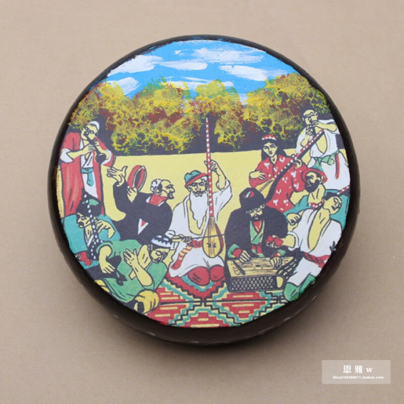 Jingyun Xinjiang national musical instrument Uyghur solid wood cowhide tambourine standard Xinjiang tambourine original cowhide color/35 cm
