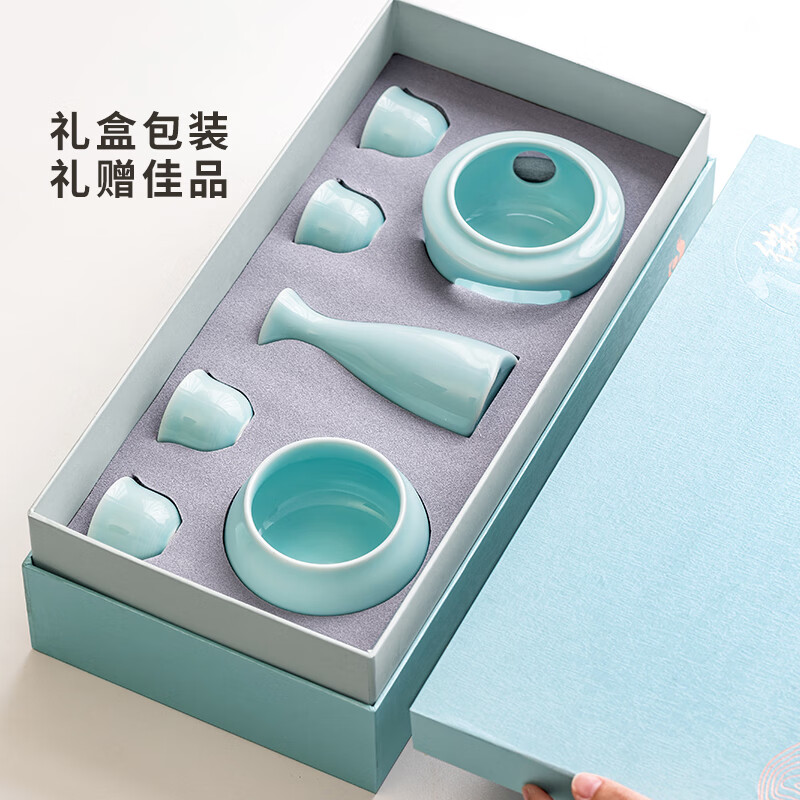 Clay-printed ceramic wine warmer, wine kettle, wine warmer, heated wine kettle with candle holder, white wine glass and wine set, T34-11A pink and green wine set gift box with ten candles, gift box packaging