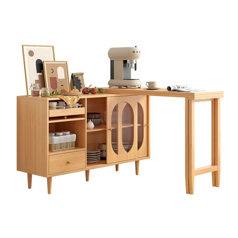 Ruffman solid wood folding dining table and sideboard integrated Japanese-style small apartment wall-mounted multi-functional storage extendable dining table and sideboard integrated folding dining table