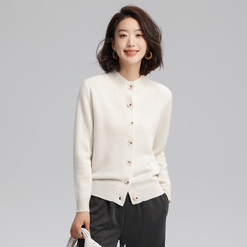 Pash Cashmere Sweater Women's Cardigan Half Turtle Collar 100% Cashmere 7-needle Thick Knitted Jacket PS-71 Bordeaux Red L (110-130 catties)