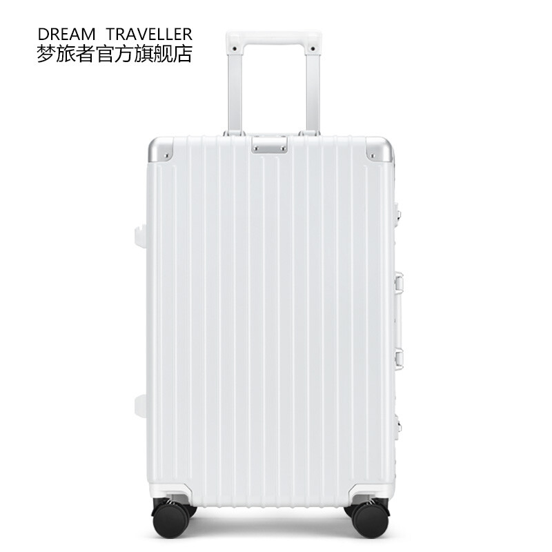 Dream Traveler multi-functional suitcase with high appearance, aluminum frame, large capacity trolley case, universal wheel suitcase, password box for male and female students, matte white buckle, 20 inches (carry-on case + USB charging)