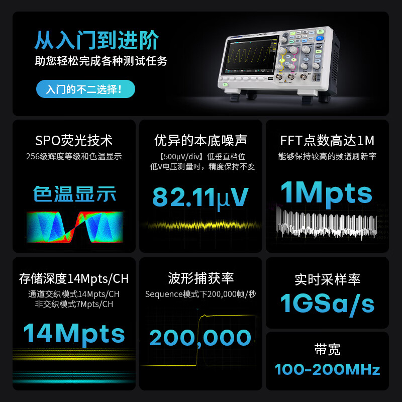 SIGLENT SDS1202X-C digital oscilloscope 200MHz bandwidth 2 channels 1G sampling