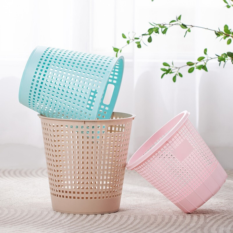 Camellia trash can household large and medium size waste paper basket dormitory trash basket living room bathroom toilet trash can large pink 1 piece without cover 8L