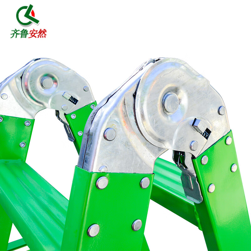 Qilu Anran Ladder Folding Ladder Multifunctional Outdoor Double Side Ladder Metal Ladder Portable Four Step Ladder Engineering Stair Herringbone Ladder Green 1.5 Meters