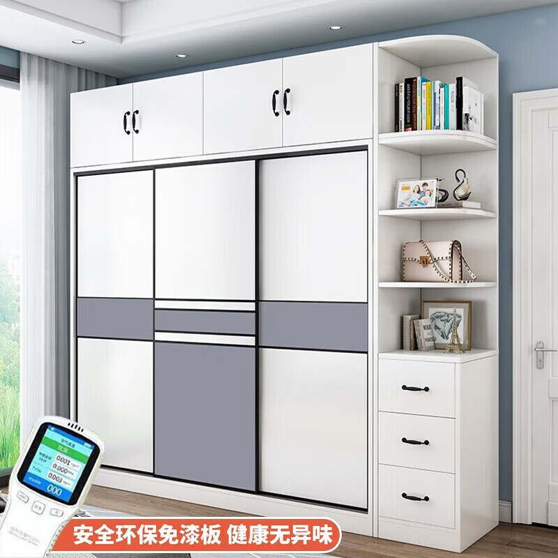 CVOY supports customization of solid wood wardrobe 60 deep, bedroom wardrobe sliding door, customizable large wardrobe, three doors, 180 main cabinet + top cabinet + corner cabinet, upgraded solid wood board, 60cm deeper