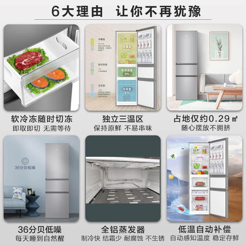 Leader Haier refrigerator produces Yuexiang series 218L three-door household small refrigerator direct cooling soft freezer refrigerator BCD-218LLC3E0C9 trade-in
