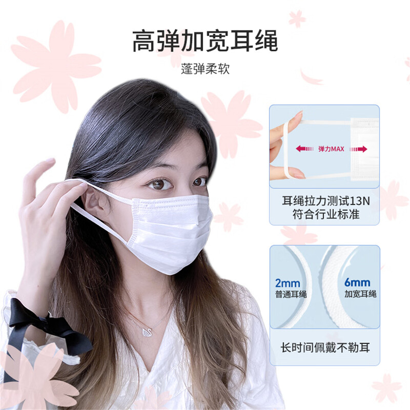 Meishite mask for big face, specially enlarged, widened and lengthened, white large size, large size for men, independent packaging of 50 pieces